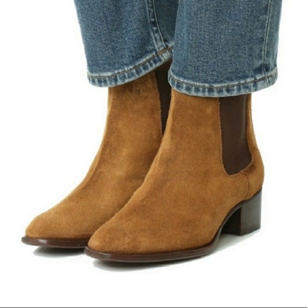 $359 Frye Dara Genuine Leather Brown Oiled Suede Chelsea Low Heel Ankle Boots - Picture 6 of 16